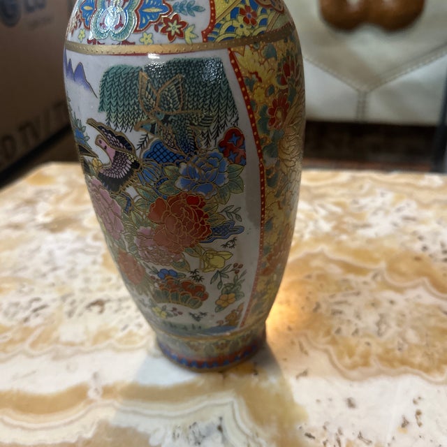 Vintage Small Asian Ceramic Satsuma Inspired Vase For Sale - Image 4 of 8