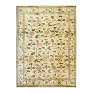 2020s Beige Floral Contemporary Chinese Handmade Mohair Ningxia 8x10 For Sale