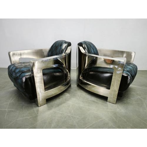 Aviator Lounge Chairs in Leather and Steel from Timothy Oulton, 1990s, Set of 2 For Sale - Image 11 of 13