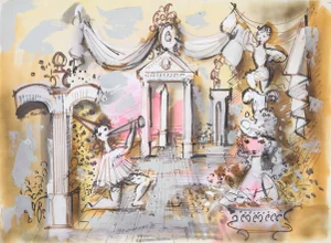 Sculpture Garden with Horn Player Painting, Charles Cobelle