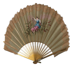 Antique Italian Gilded Silk Fan with Embroidery, 18th Century