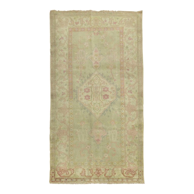 Feminine Antique Turkish Oushak Rug, 3'4'' X 6' For Sale