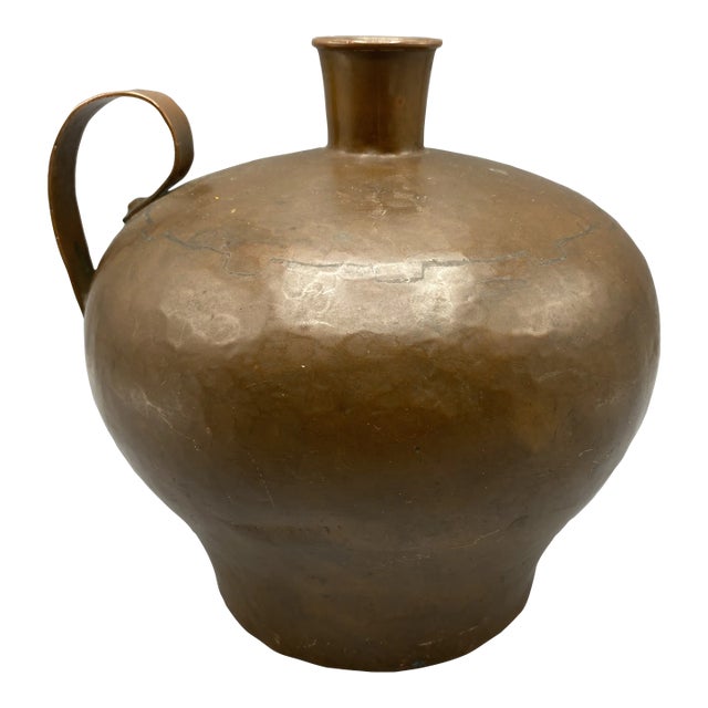 Copper Hand Hammered Cramp Joint Liquor/Whiskey Jug With Riveted Handle 1920's For Sale