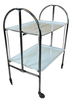 Space Age Chrome and White Serving Trolley, 1960s-1970s