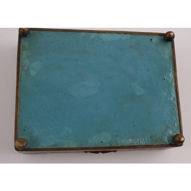 Black Vintage Chinese Cloisonné Enamel Jewelry Box With Floral Motif, Divided Interior & Brass Feet For Sale - Image 8 of 8
