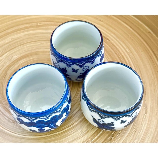 Blue 1960s Sake Bottles & Cups - "Boys Chasing Butterflies" For Sale - Image 8 of 8