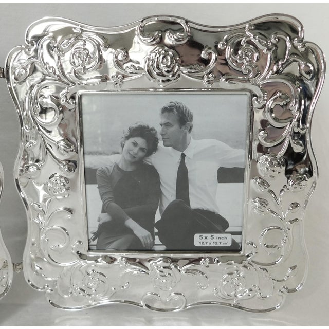Vintage Elegant Silver-Plated Rose Velvet Back Double 5.5" Picture Frame - New Old Stock For Sale In West Palm - Image 6 of 11