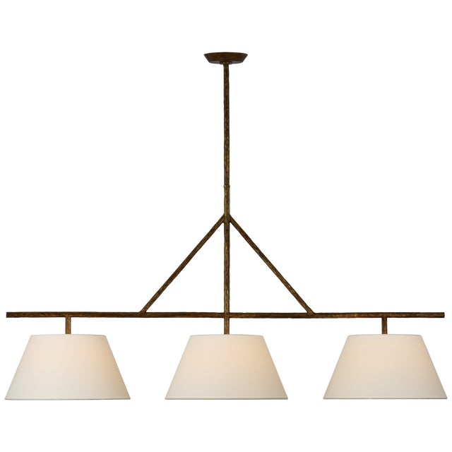 Transitional Suzanne Kasler for Visual Comfort Signature Collette Large Linear Pendant in Gilded Iron with Linen Shade For Sale - Image 3 of 5