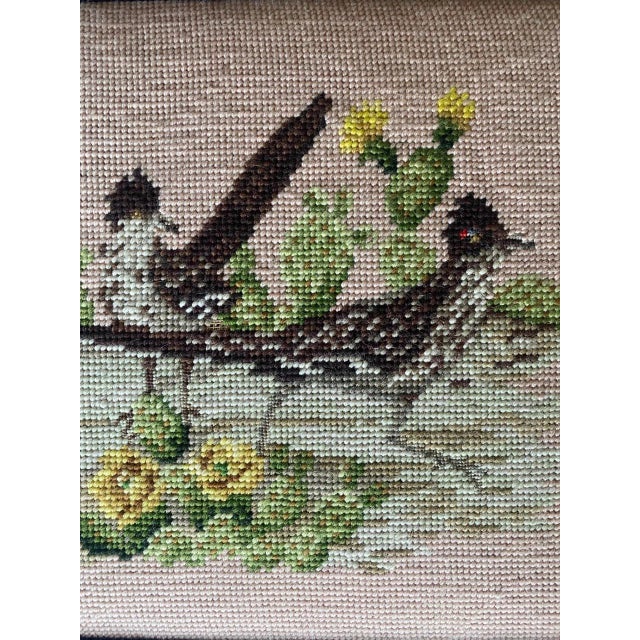 Vintage 1970’s Needlepoint Art of Flowers and Birds , Framed For Sale - Image 4 of 7