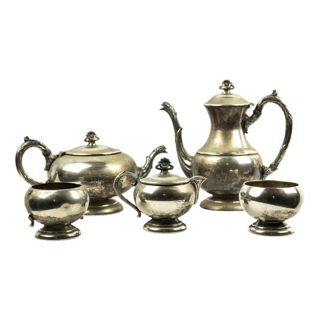 Silver Tea Service, Early 20th Century, Set of 5 For Sale