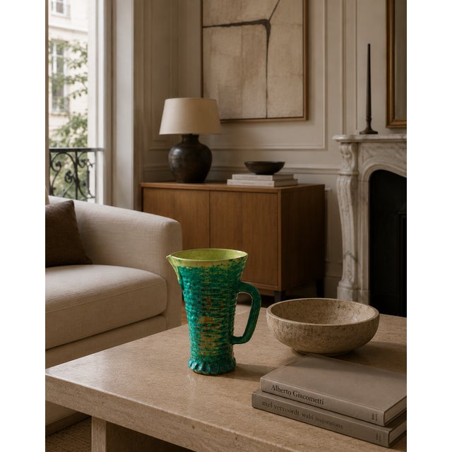 1960s Poterie d'Accolay Emerald Green Ceramic Pitcher Vase For Sale - Image 9 of 9