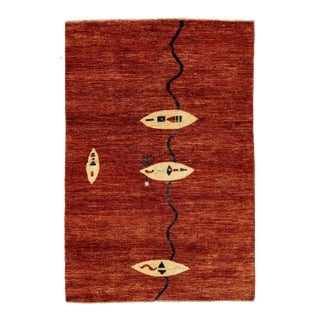 5 X 7 Modern Gabbeh Handmade Wool Rug in Burnt Orange For Sale