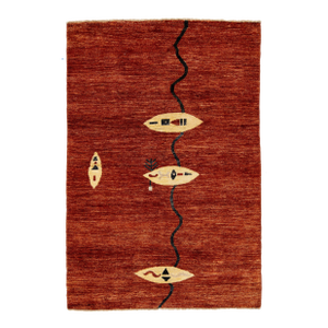 5 X 7 Modern Gabbeh Handmade Wool Rug in Burnt Orange