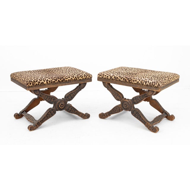 Regency Style Leopard Print Upholstered Stools, 2 For Sale In New York - Image 6 of 8