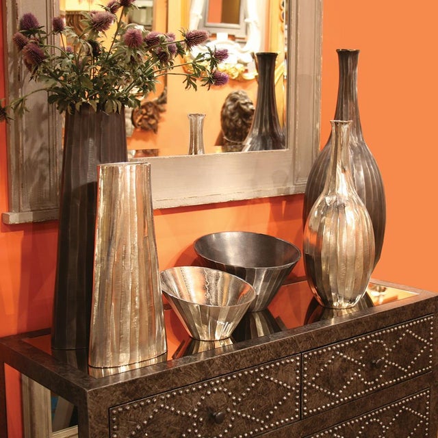 2020s Silver Chiseled Metal Vase For Sale - Image 5 of 6
