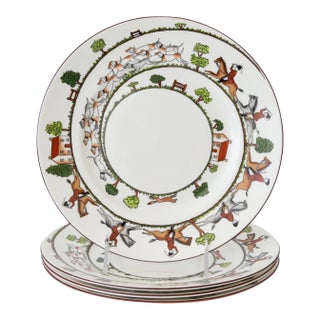 Mid 20th Century Staffordshire Hunting Scene Lunch Plates - Set of 4 For Sale
