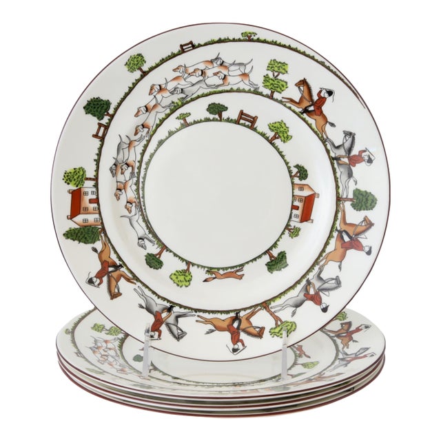 Mid 20th Century Staffordshire Hunting Scene Lunch Plates - Set of 4 For Sale