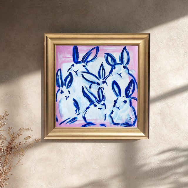 Title: Bunny Hop Medium: Acrylic on canvas Artist: Original artwork painted in Florida Frame: Gold frame with glass...