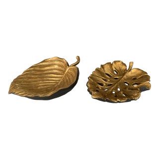 Decorative Black and Gold Botanical Leaf Centerpieces - Set of 2 For Sale