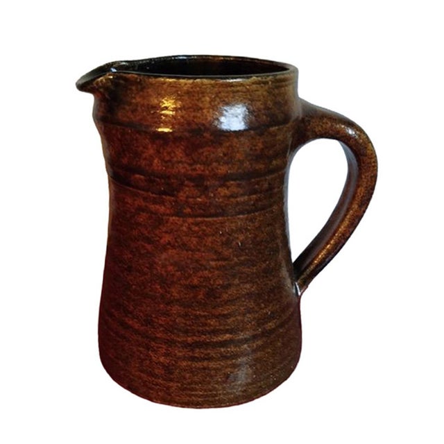Brown 1960s Poterie d'Accolay Brutalist Tobacco-Glazed Ceramic Pitcher, 13cm/5.1" For Sale - Image 8 of 8