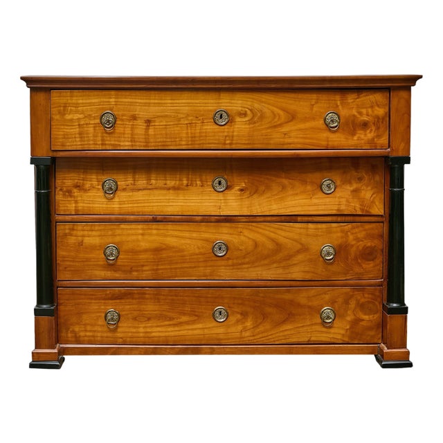 French Empire Walnut Commode With Ebonized Columns, Early 19th Century For Sale