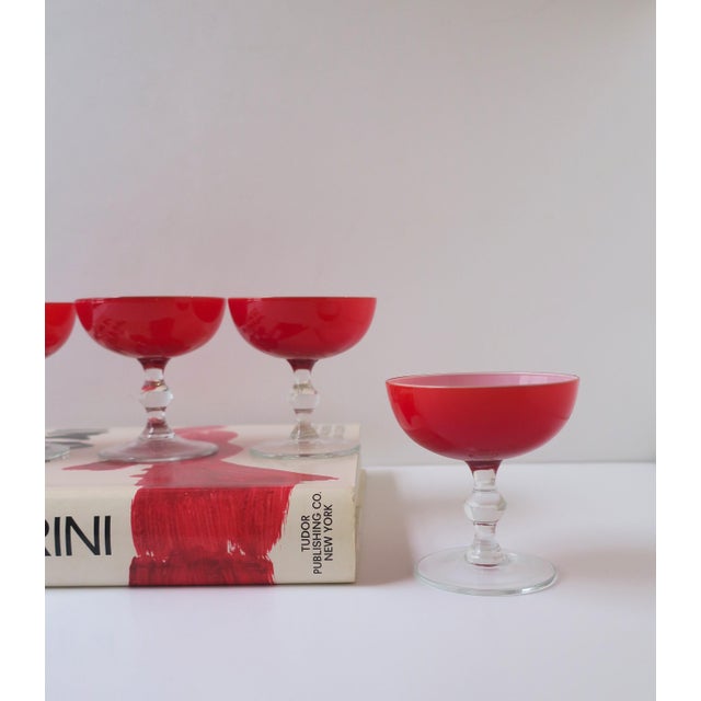 Carlo Moretti Italian Murano Red White Champagne Coupes Glasses by Carlo Moretti, Mid-20th C For Sale - Image 4 of 9