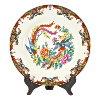 Chinese Double Phoenix Porcelain Plate W/ Stand For Sale