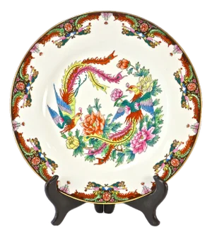 Chinese Double Phoenix Porcelain Plate W/ Stand