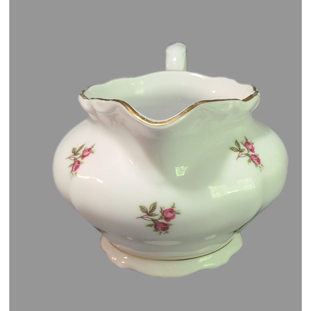 Mid 20th Century Vintage Bavaria Western Germany Fine Porcelain Painted Romantic Roses Creamer & Sugar Set For Sale - Image 5 of 9