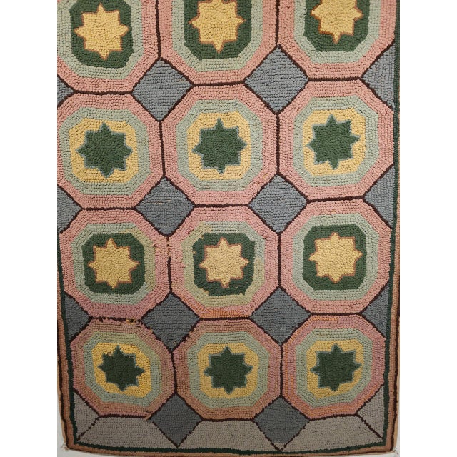 Vintage Hand-Hooked Rug, Allover Geometric Design, Wool & Cotton, American Folk Art, 3x5 For Sale - Image 11 of 14