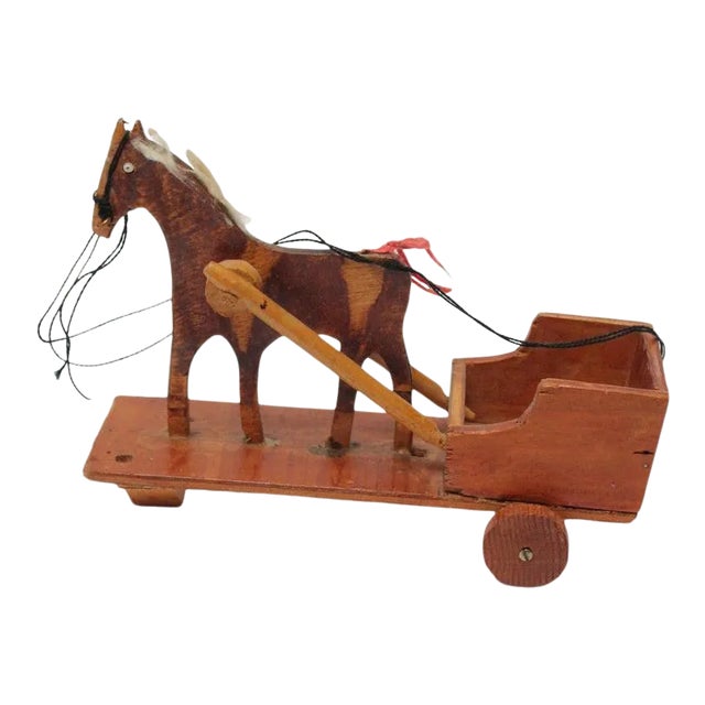 Hand-Carved Folk Art Horse Pulled Cart For Sale