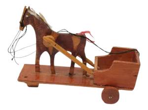 Hand-Carved Folk Art Horse Pulled Cart