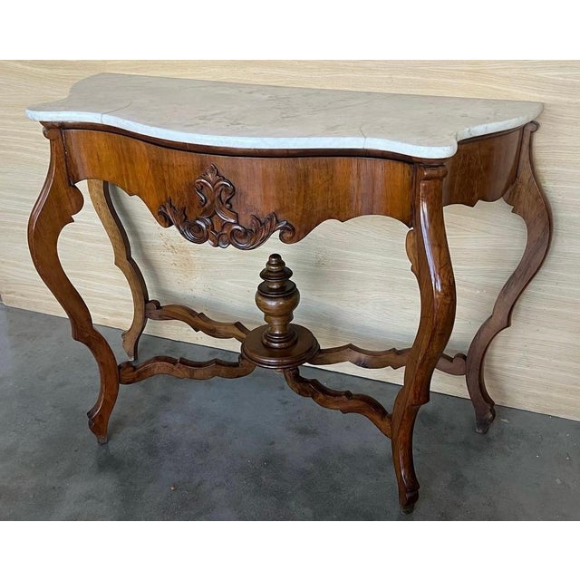 Mid 19th Century French Regency Console Table in Carved Walnut with drawer and Marble Top For Sale - Image 10 of 18