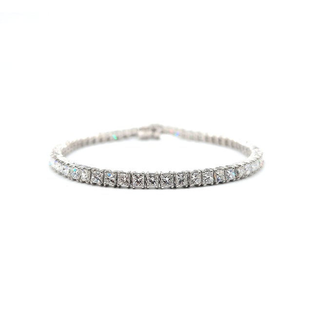 Silver 6.24 Ct Princess Cut Diamond Tennis Bracelet For Sale - Image 8 of 8