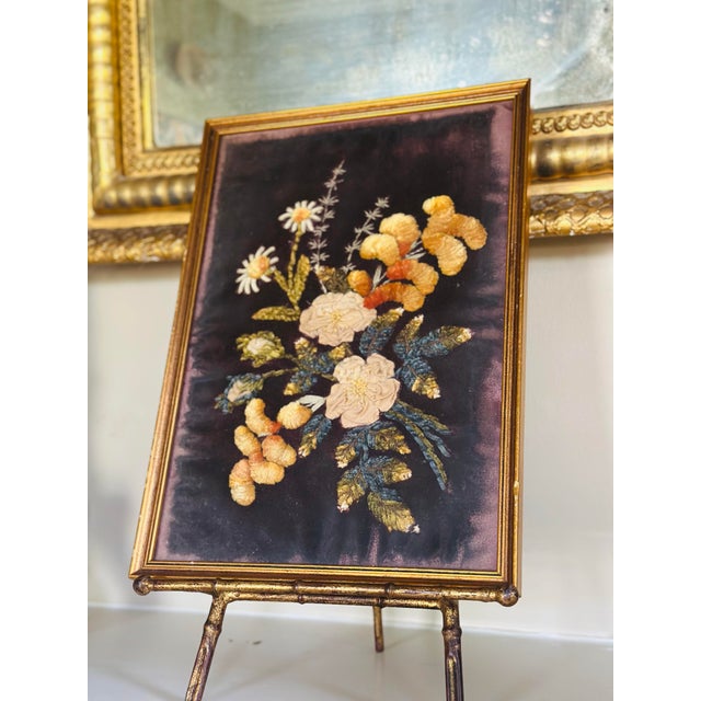 This beautiful vintage textile artwork features an intricate hand-crafted floral bouquet composed of ribbonwork, chenille,...