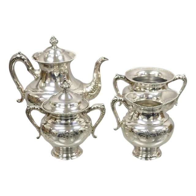Antique Manhattan Silver Plate Co Silver Plated Tea Serving Set - 4pc Set For Sale