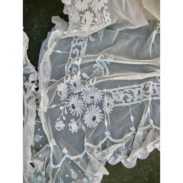 Antique White Early 19th Century French Lace Napoleon Sheer Curtains a Pair For Sale - Image 8 of 12