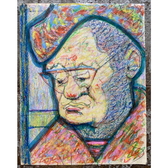 Oil pastel on paper portrait of a man by Latvian artist Erika Romane (1920-2000). Romane was an educator and well known in...
