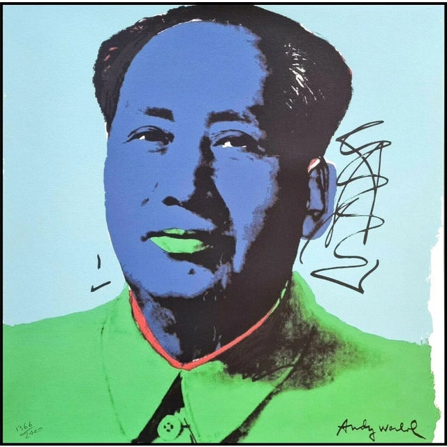 Blue 1980s Andy Warhol Mao Zedong Lithograph Pop Art Signed Print For Sale - Image 8 of 8
