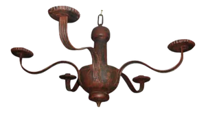 American Paint Decorated Wood & Tin 5 Arm Chandelier