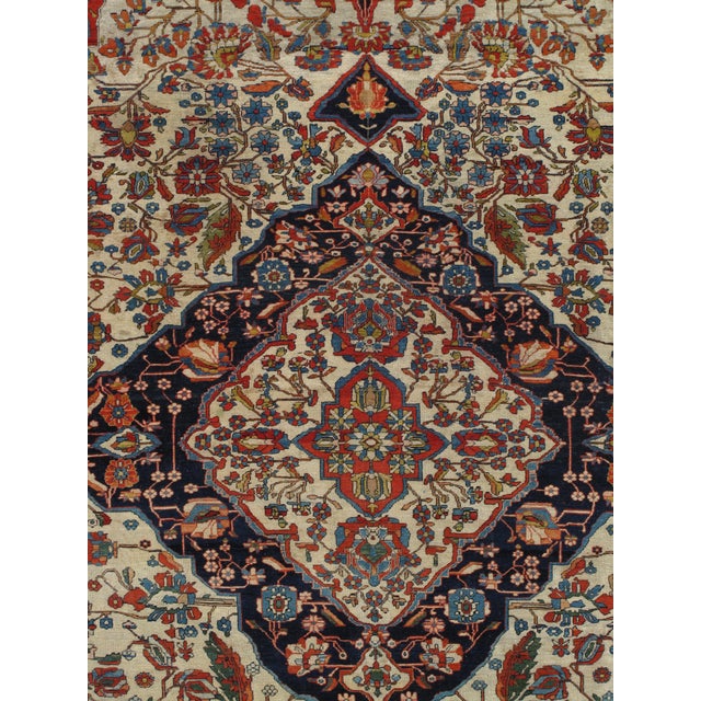 Textile Antique Persian Mohtasham Kashan Carpet, Ivory ground, Ivory Border, Blue, Green For Sale - Image 7 of 18