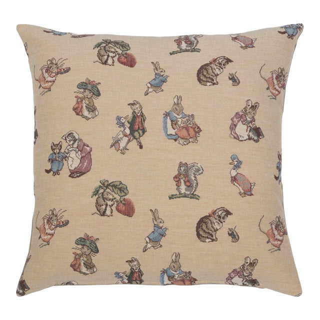 Peter Rabbit & Friends Tapestry Cushion With Feather Filler - 46x46cm (18"x18") For Sale