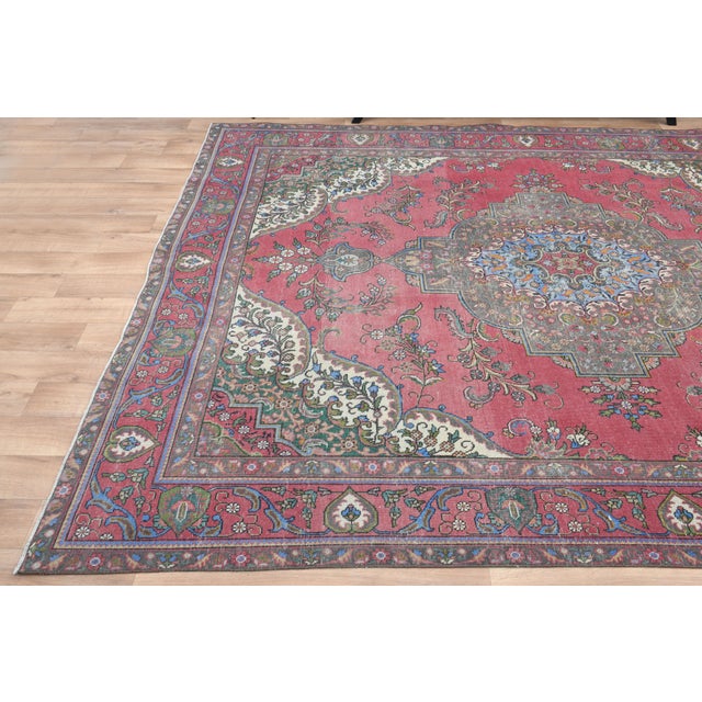 Pink 1970s Vintage Persian Handmade Wool Pink Oversized Area Rug For Sale - Image 8 of 10