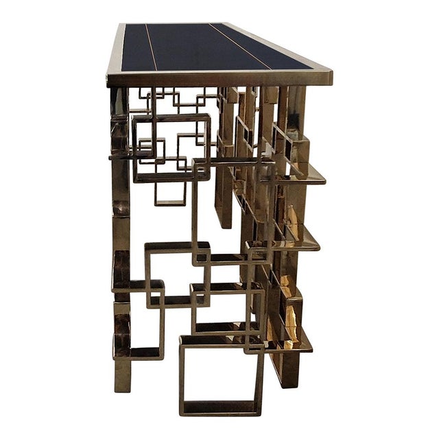 Double-Sided Console in Chrome and Gilt Steel with Black Murano Glass Top, 1990s For Sale - Image 6 of 8