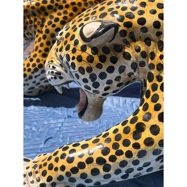 Mid 20th Century Monumental Vintage Italian Ceramic Leopards - Set of 2 For Sale - Image 12 of 12