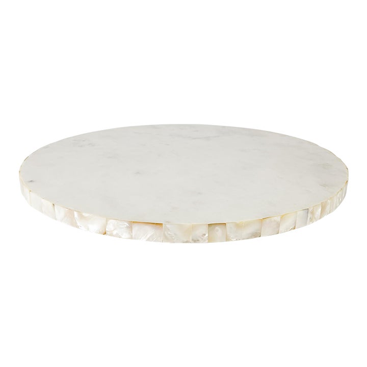BIDKHOME 15" Diameter White Marble Lazy Susan Turntable - 1 3/4" High
