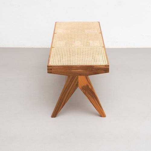 Wood and Woven Viennese Cane 057 Civil Bench by Pierre Jeanneret for Cassina For Sale - Image 15 of 18