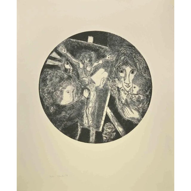 The Crucifixion is an etching and drypoint on paper realized by Gian Paolo Berto in 1974. Good conditions. Hand-signed and...
