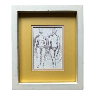 Vintage 1970’s Pen & Ink Drawing of Two Women Walking on Beach For Sale