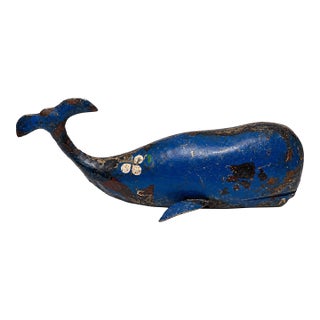 Reclaimed Metal Blue Whale Nautical Folk Art Sculpture For Sale